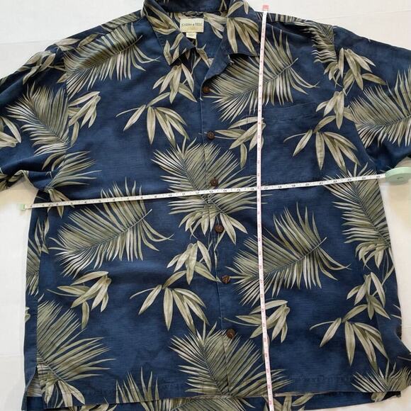 Joseph & Feiss Silk Blue Floral Palm Tropical Camp Collar Button Down Shirt, XXL - Picture 8 of 11